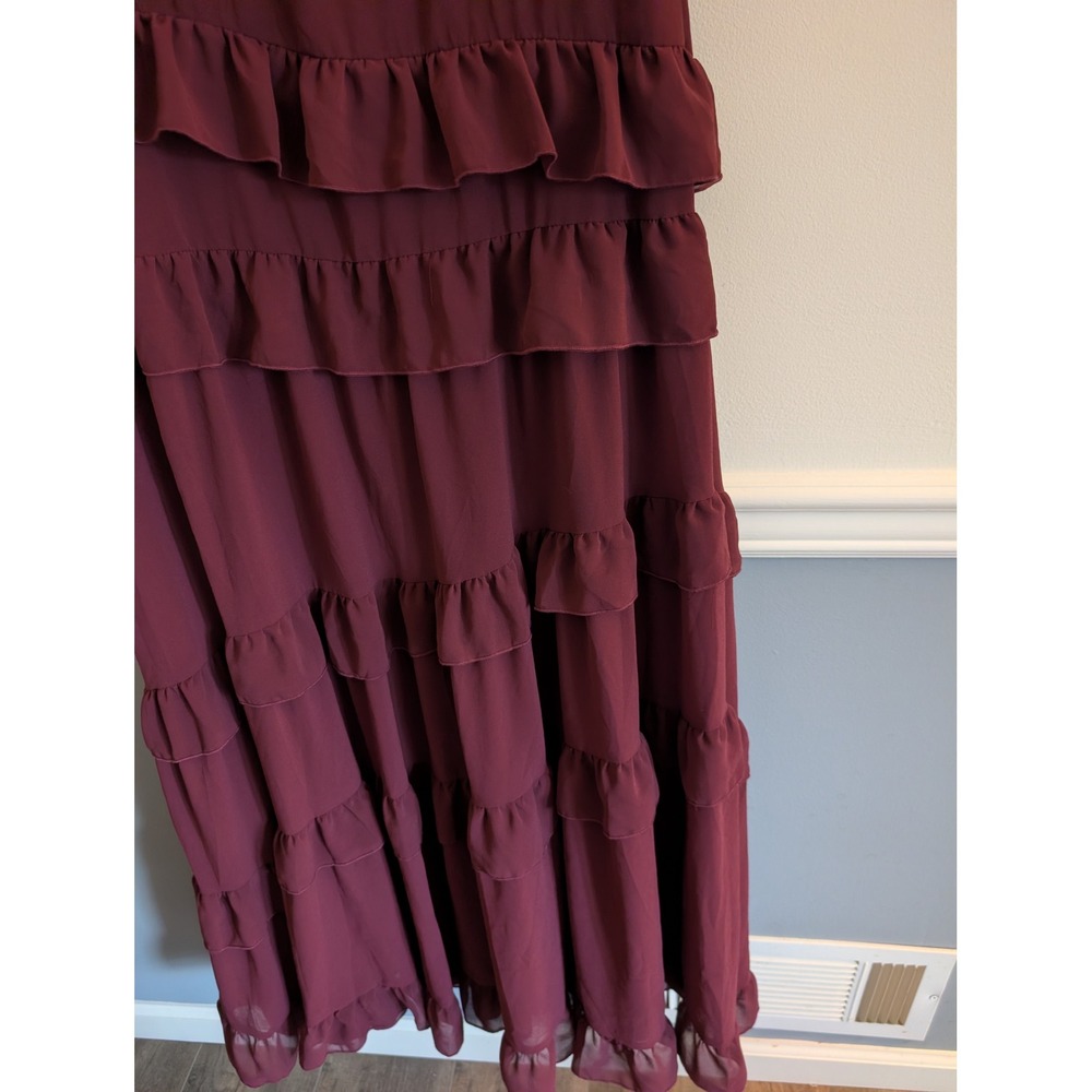 Lulus Compelling Romantic Burgundy Ruffled Tiered Maxi Dress Gown Size L NWT - Picture 5 of 9